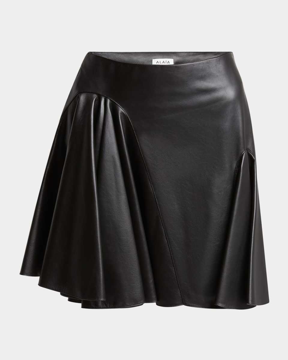 Asymmetric Flounce Leather Mini Skirt
